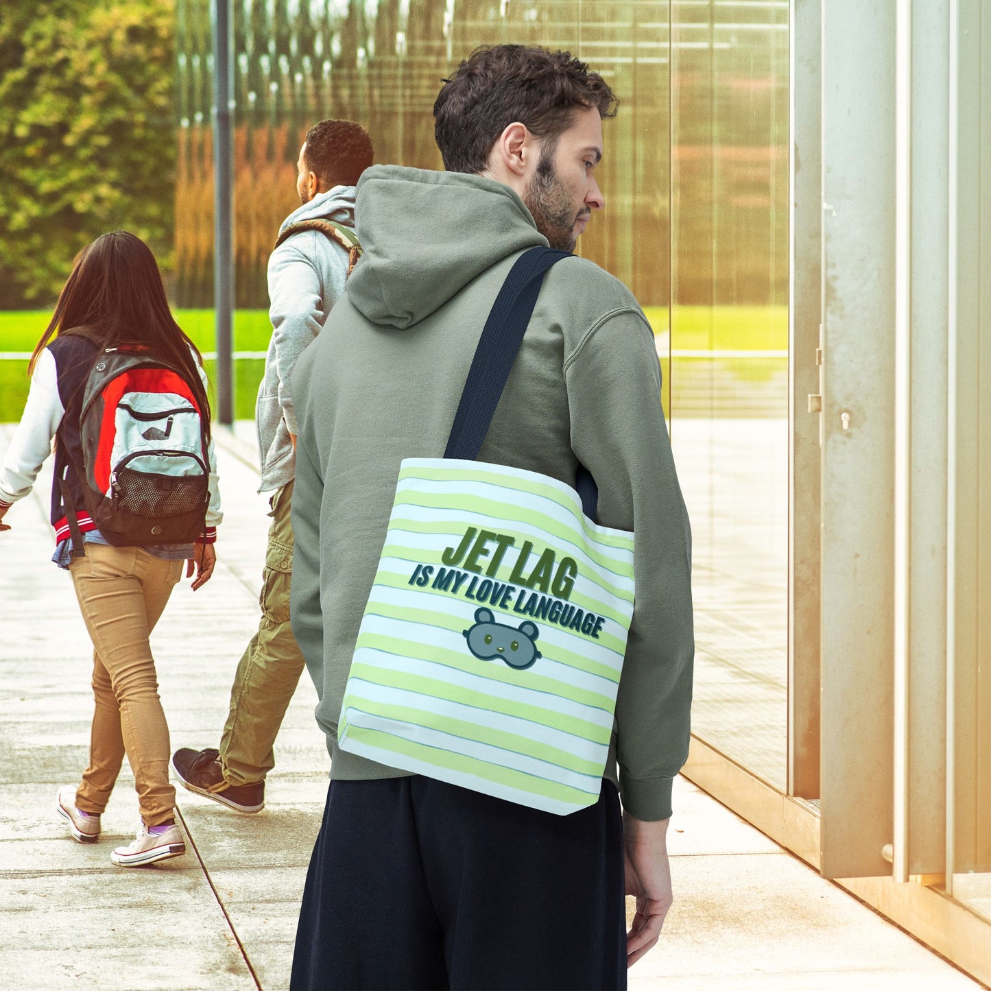 Jet Lag Is My Love Language Tote Bag in Green – 3 Sizes | For the Traveler Who’s Always Tired but Loving It