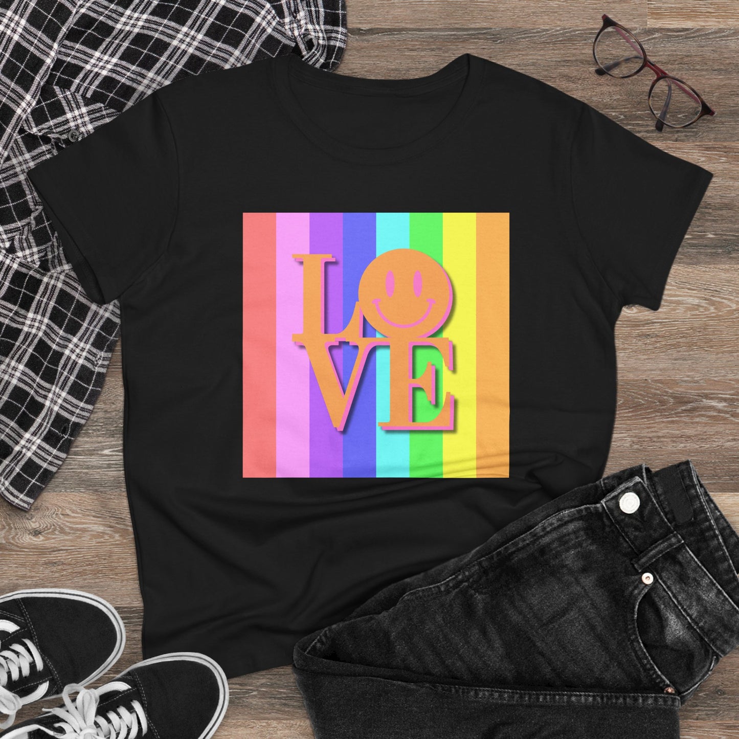 Universal Pastel Rainbow Love Sign Women’s T-Shirt – Spread Love in Style