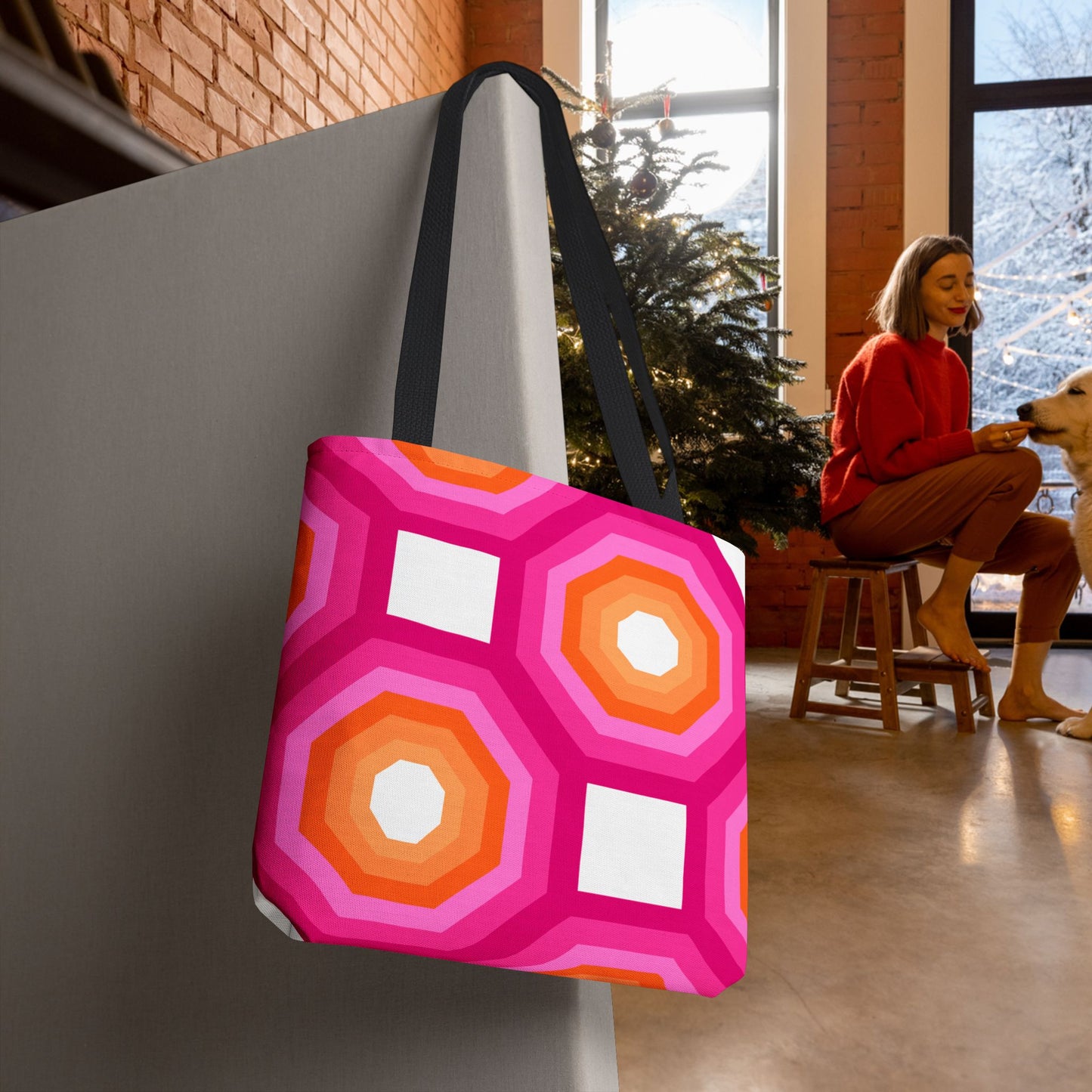 Geometric Art Tote Bag – 3 sizes | Bold lines. Vivid color. Retro with a modern twist.