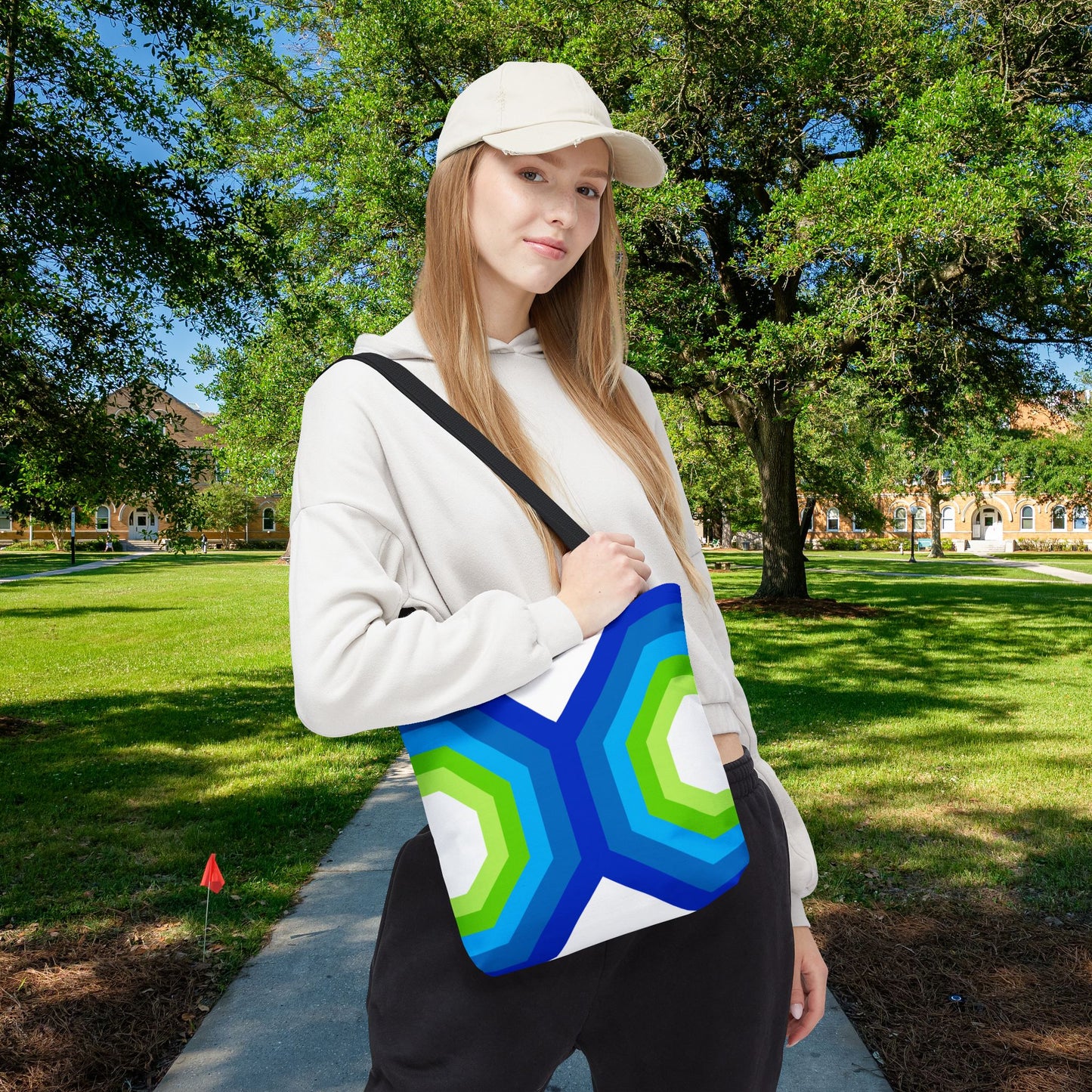 Geometric Art XVI Tote Bag – 3 sizes | Bold lines. Vivid color. Retro with a modern twist.