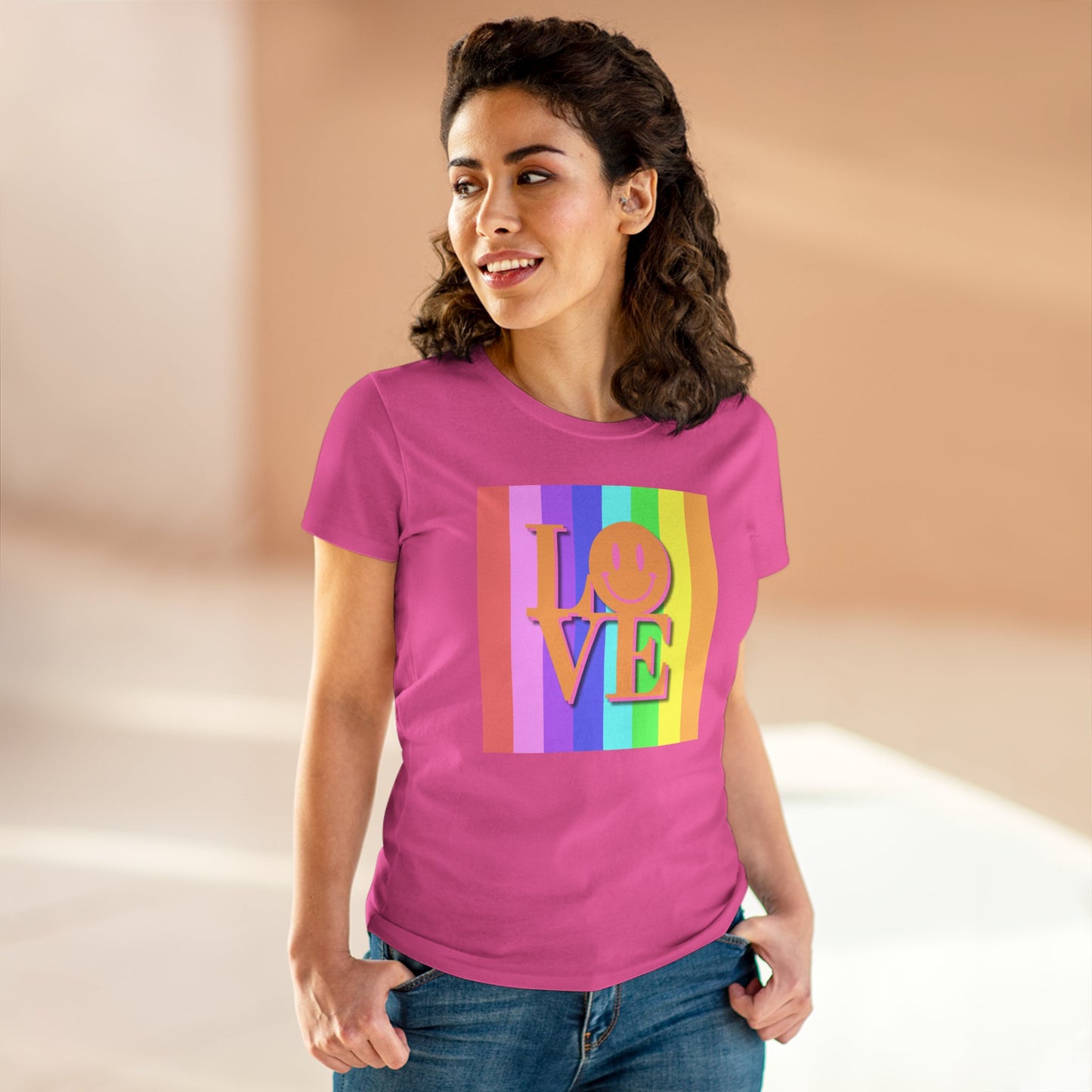 Universal Pastel Rainbow Love Sign Women’s T-Shirt – Spread Love in Style