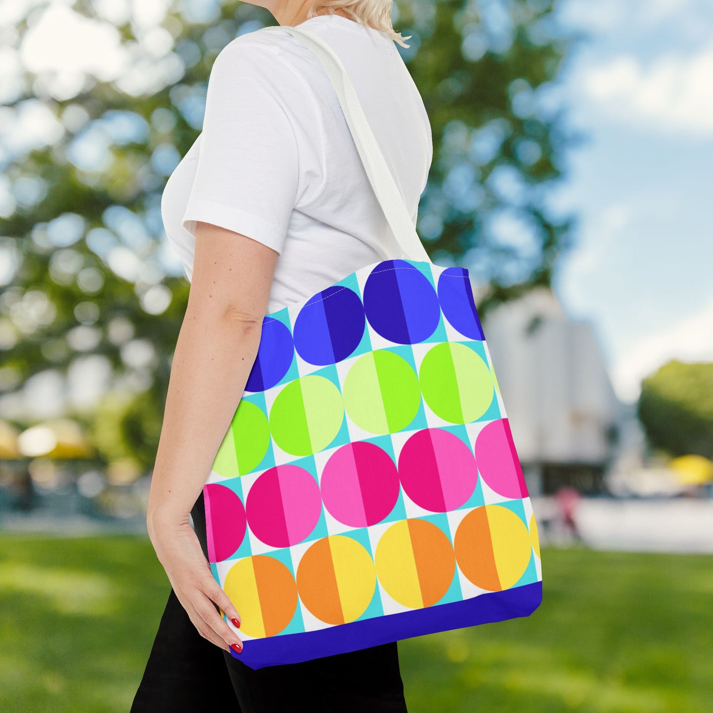 Geometric Art XXI Tote Bag – 3 sizes | Bold lines. Vivid color. Retro with a modern twist.