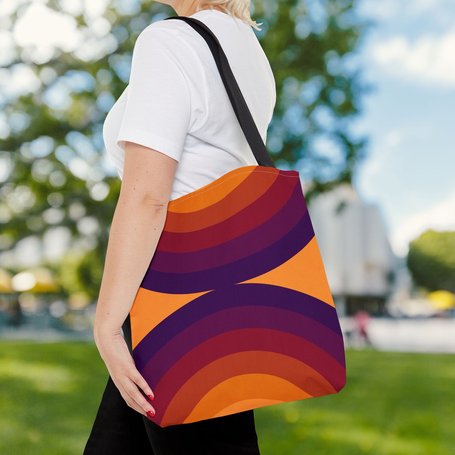 Geometric Art Tote Bag – 3 sizes | Bold lines. Vivid color. Retro with a modern twist.