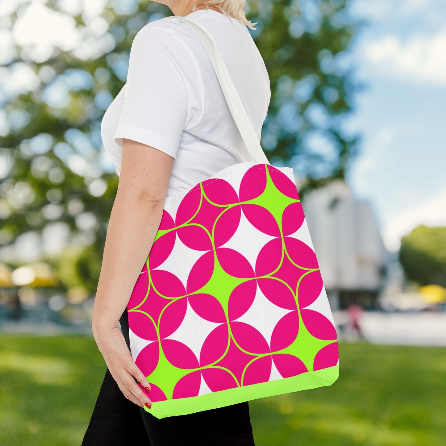 Geometric Art Tote Bag – 3 sizes | Bold lines. Vivid color. Retro with a modern twist.