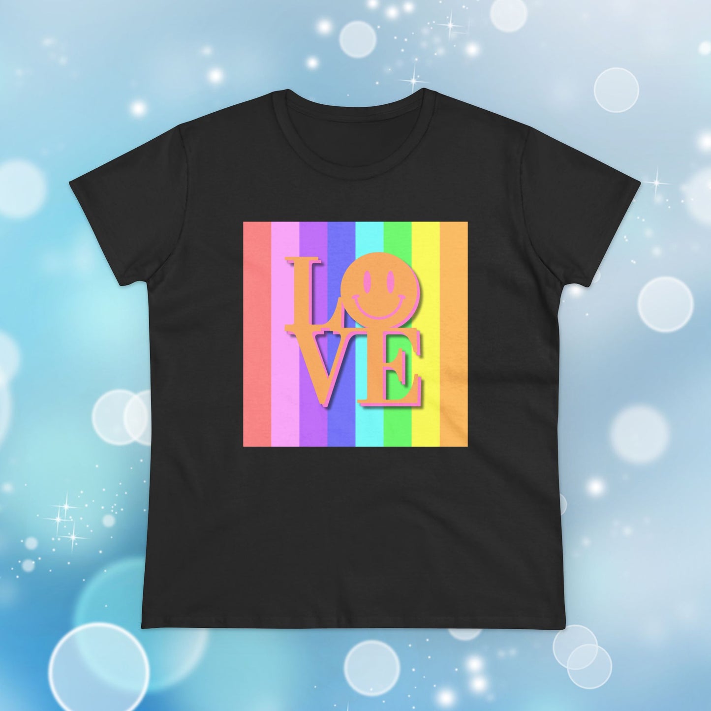 Universal Pastel Rainbow Love Sign Women’s T-Shirt – Spread Love in Style