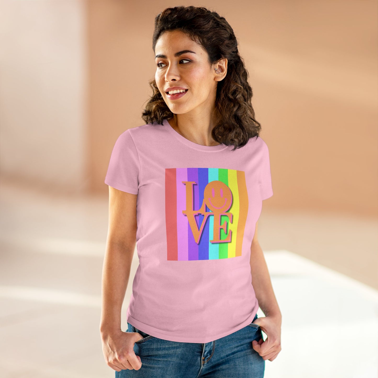 Universal Pastel Rainbow Love Sign Women’s T-Shirt – Spread Love in Style