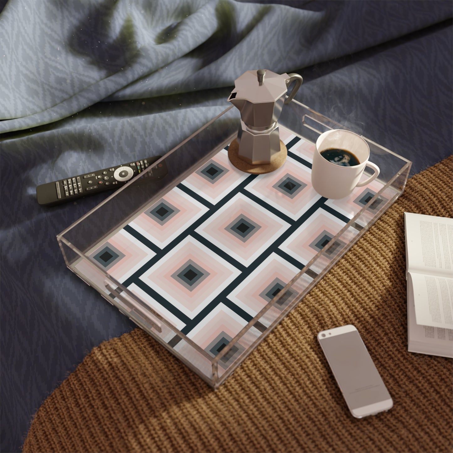 Modern Acrylic Tray with Bold Geometric Artwork