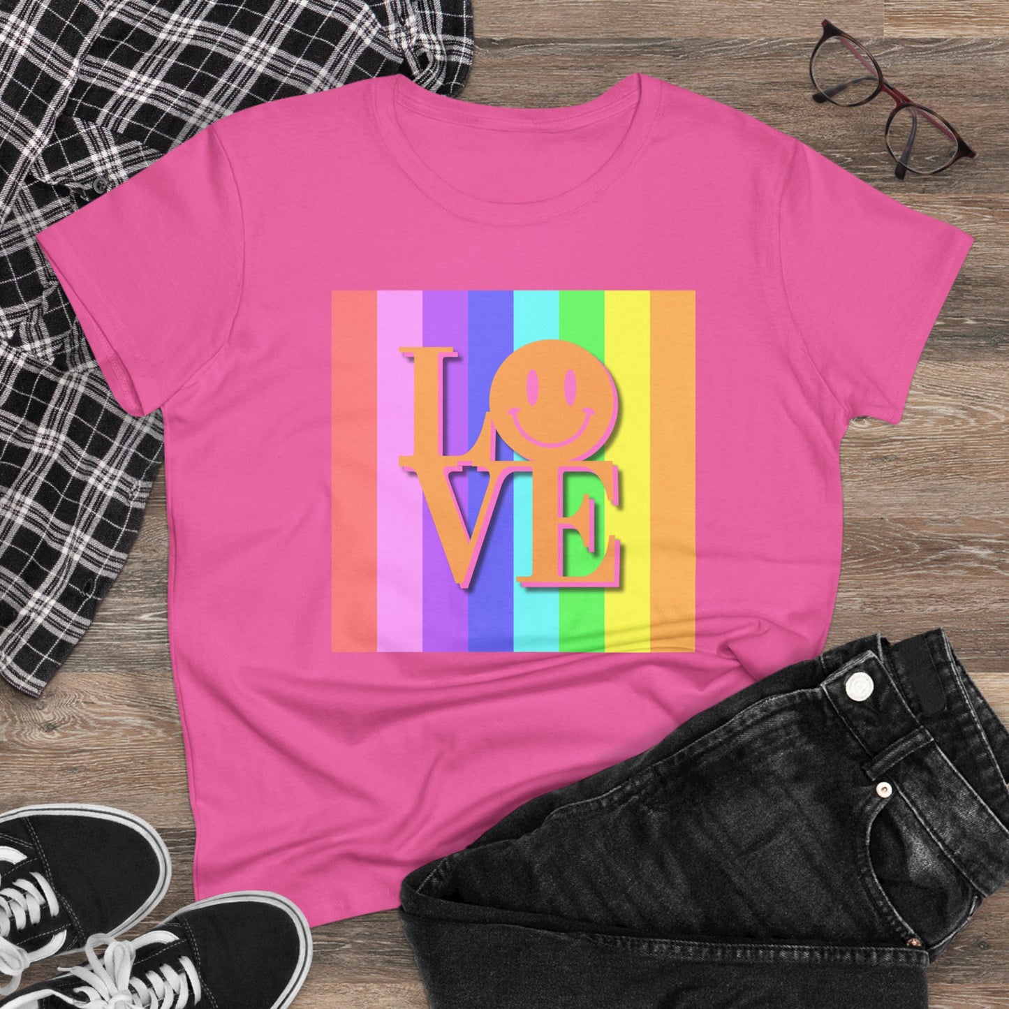 Universal Pastel Rainbow Love Sign Women’s T-Shirt – Spread Love in Style
