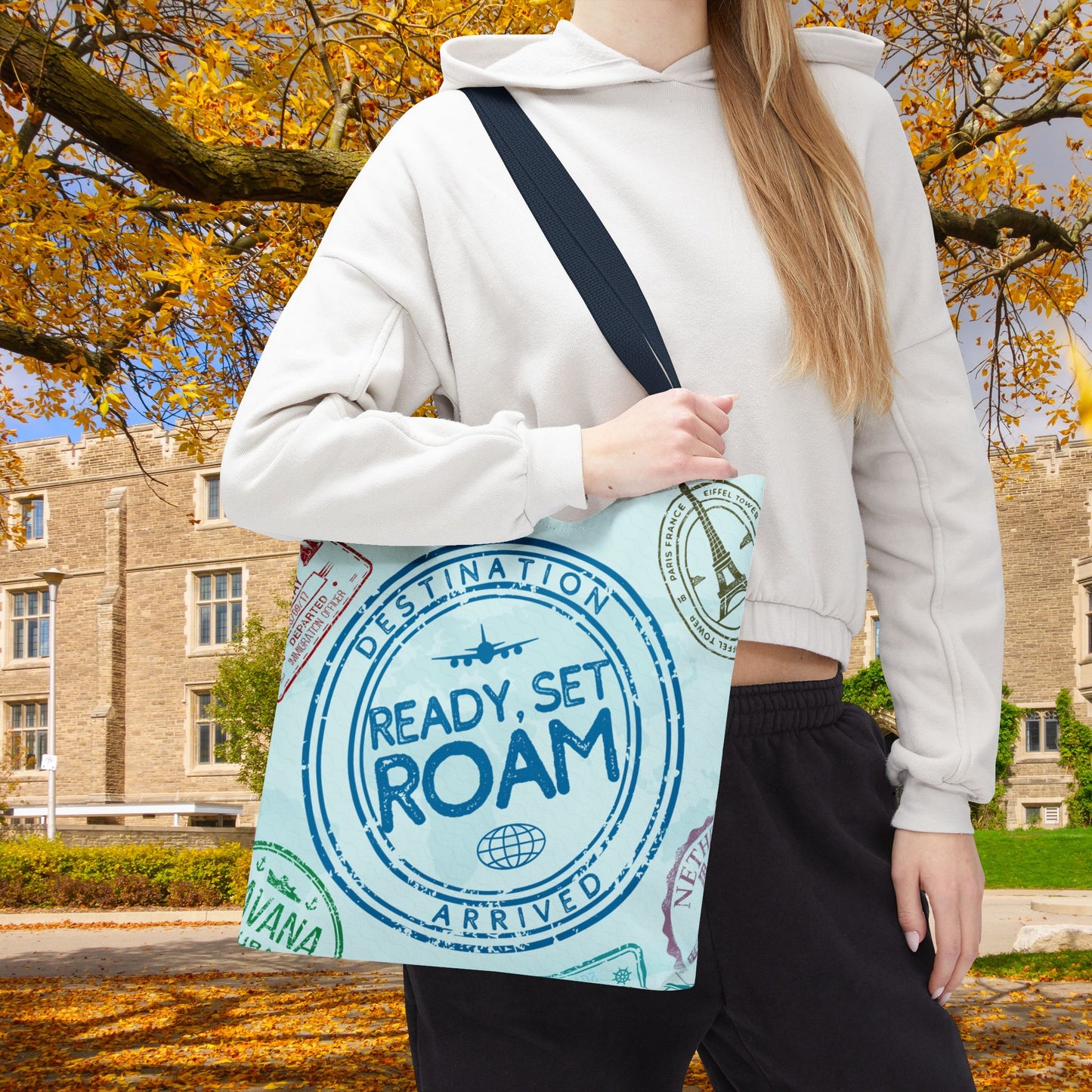 Ready, Set, Roam – Passport Stamp Tote Bag – 3 Sizes | Designed for Adventurers!