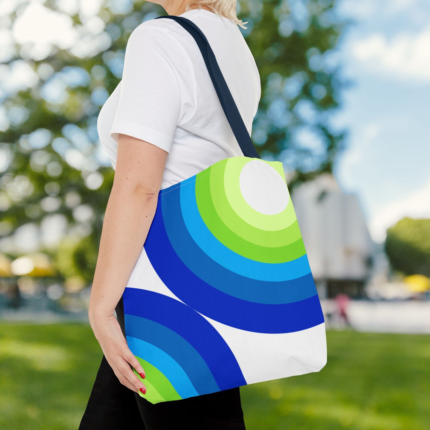 Geometric Art Tote Bag – 3 sizes | Bold lines. Vivid color. Retro with a modern twist.
