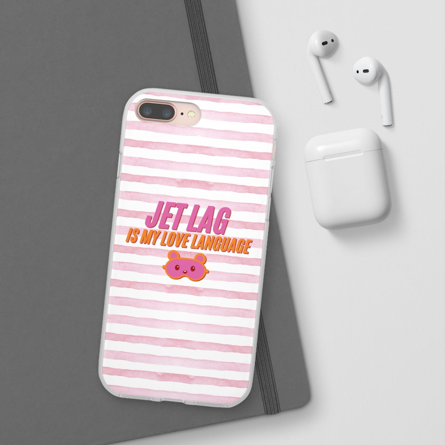 Phone Case - Jetlag is My Love Language Pink Stripe Flexi Case