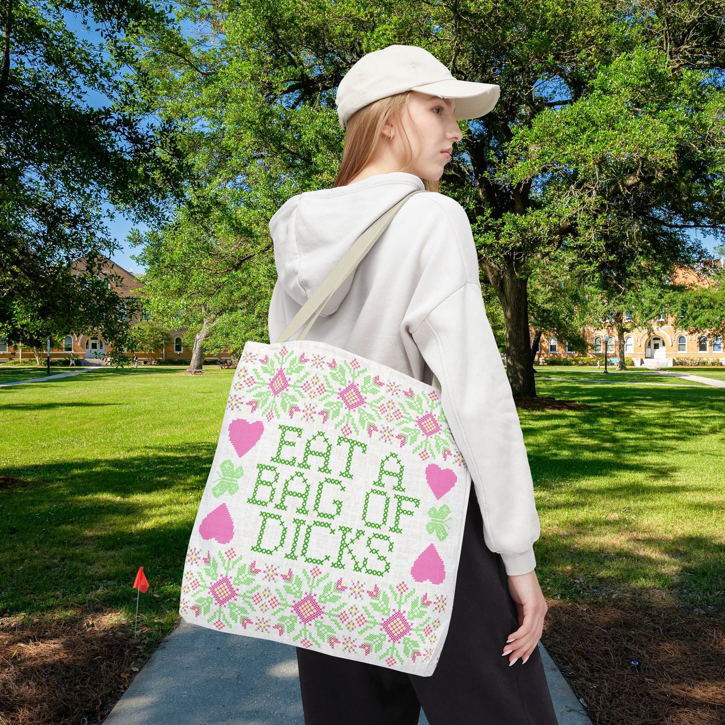 Funny Tote Bag | "Eat a Bag of Dicks" | Humorous Gift, Quirky 18x18 Unique Tote