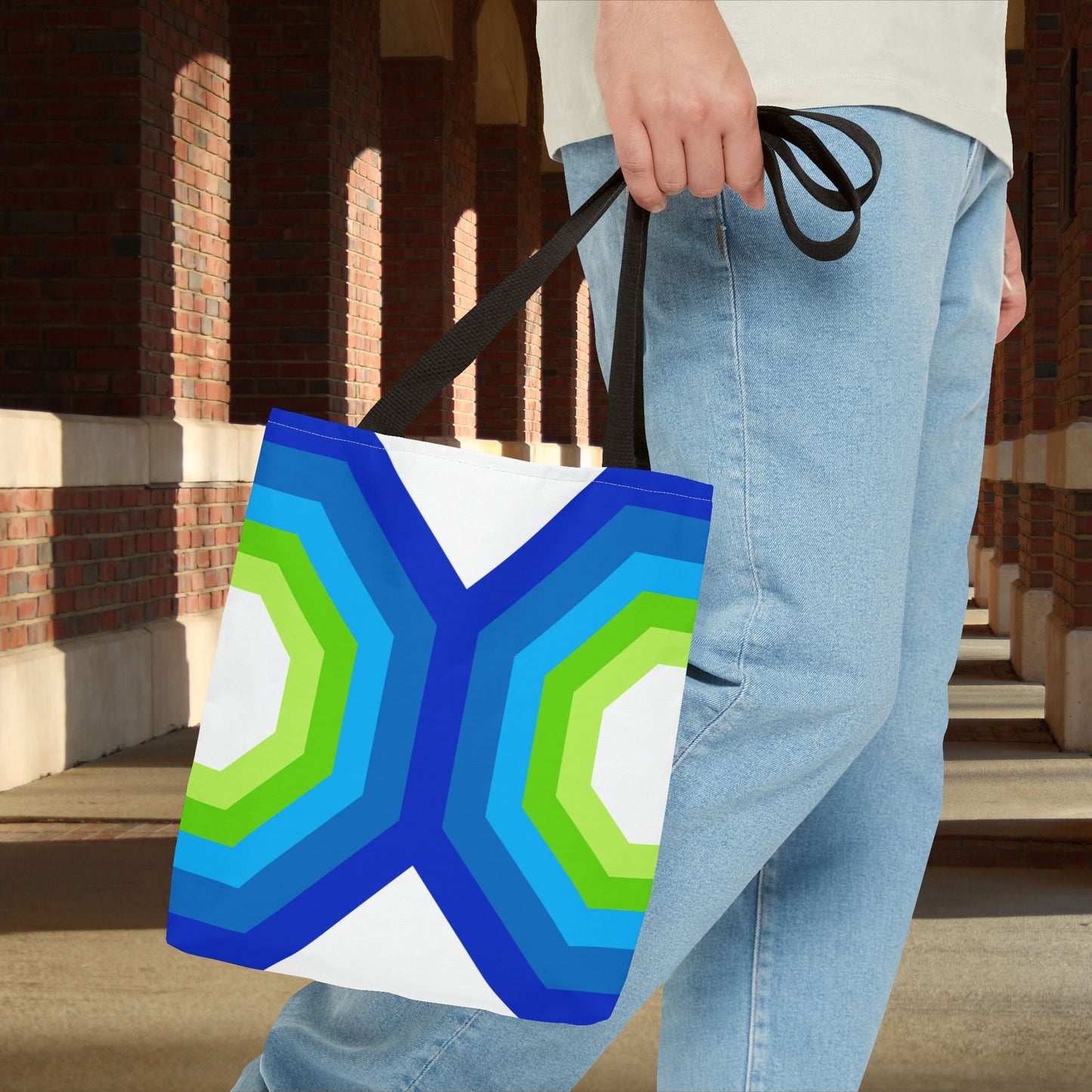 Geometric Art XVI Tote Bag – 3 sizes | Bold lines. Vivid color. Retro with a modern twist.