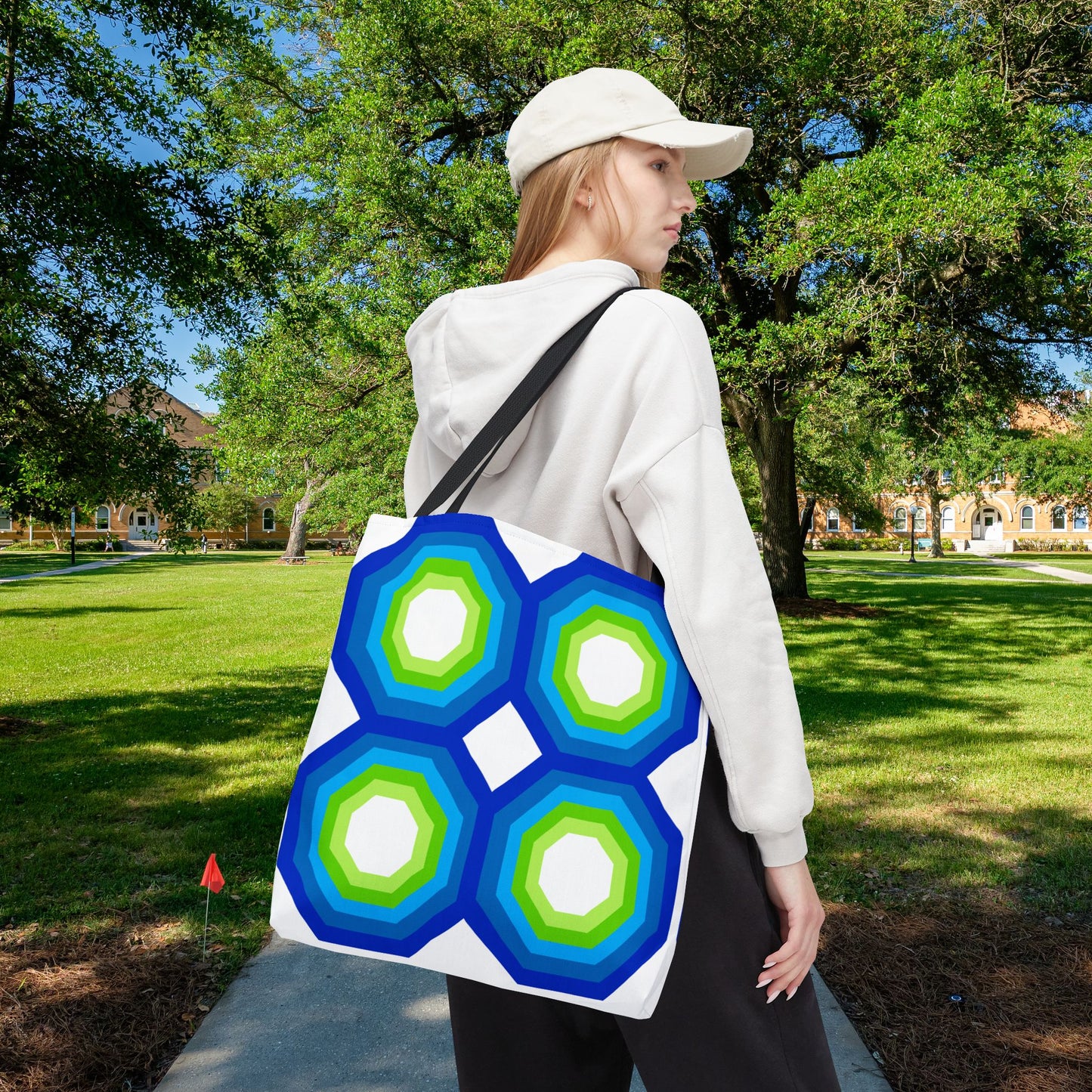 Geometric Art XIV Tote Bag – 3 sizes | Bold lines. Vivid color. Retro with a modern twist.