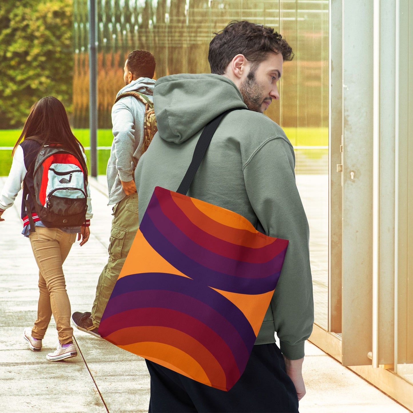 Geometric Art Tote Bag – 3 sizes | Bold lines. Vivid color. Retro with a modern twist.