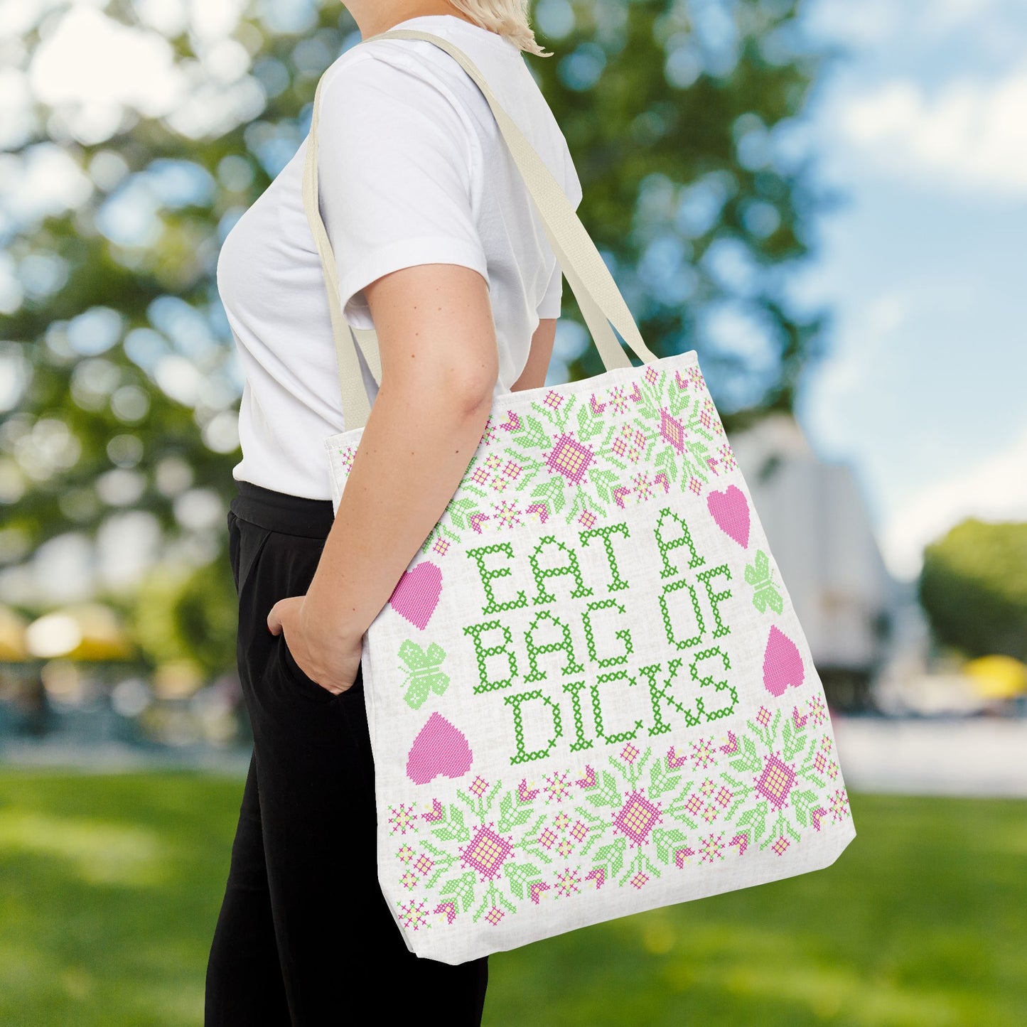 Funny Tote Bag | "Eat a Bag of Dicks" | Humorous Gift, Quirky 18x18 Unique Tote
