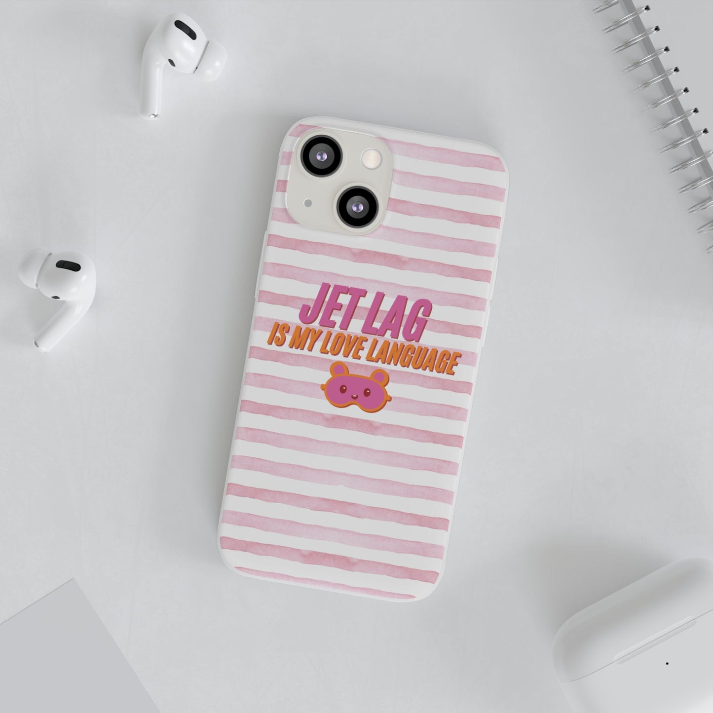 Phone Case - Jetlag is My Love Language Pink Stripe Flexi Case