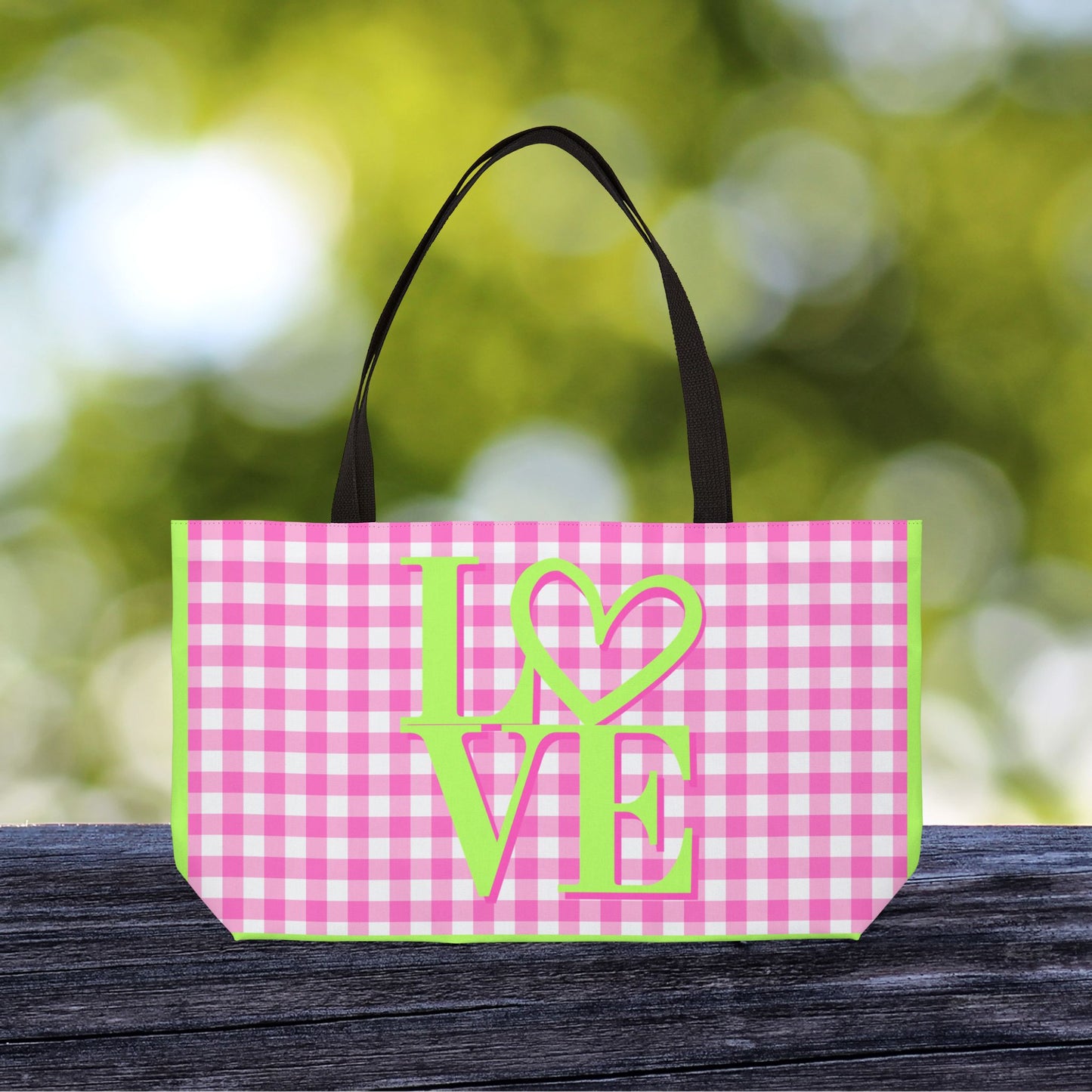Gingham LOVE XL Tote Bag – Pink & Green | Oversized  Carry-All | Carry-All Weekender Beach Tote