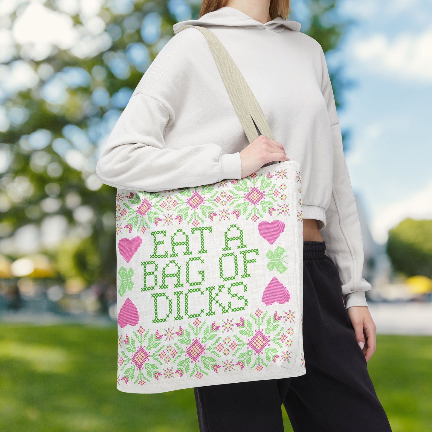 Funny Tote Bag | "Eat a Bag of Dicks" | Humorous Gift, Quirky 18x18 Unique Tote