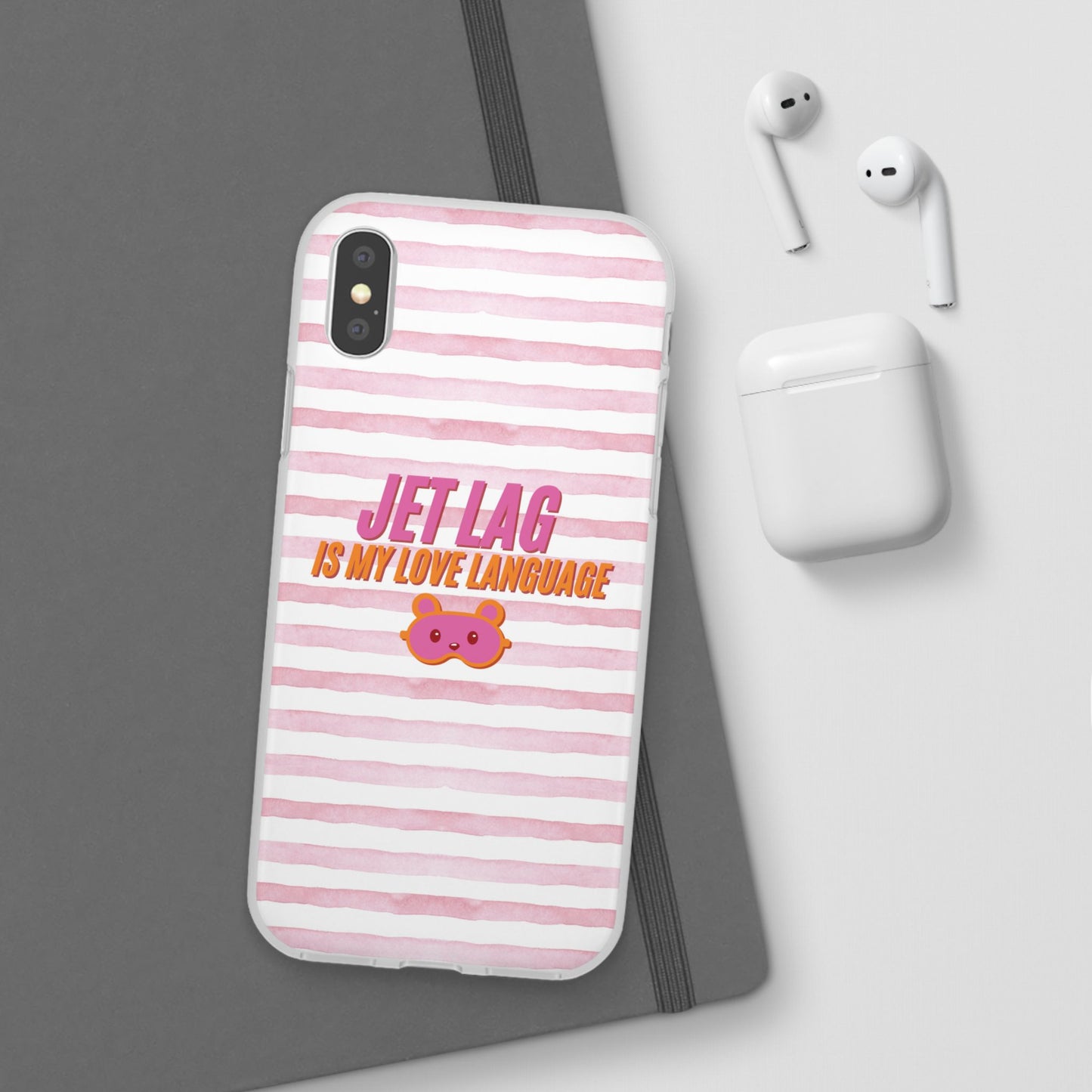 Phone Case - Jetlag is My Love Language Pink Stripe Flexi Case