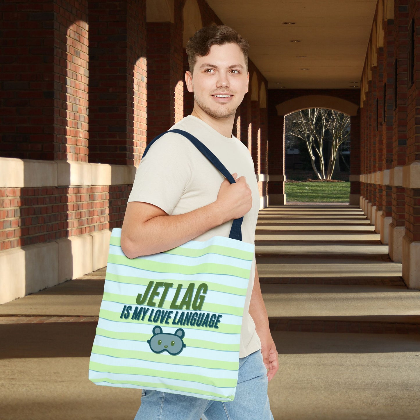 Jet Lag Is My Love Language Tote Bag in Green – 3 Sizes | For the Traveler Who’s Always Tired but Loving It